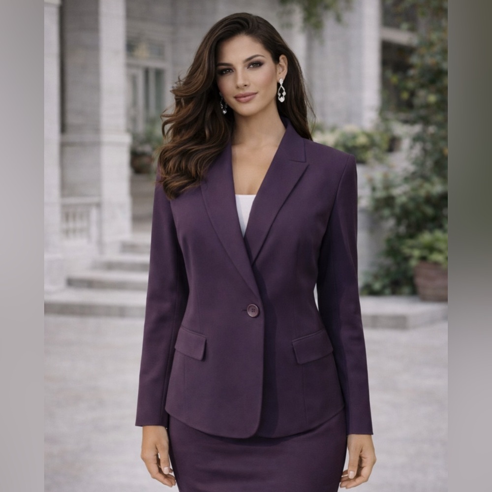 Kasper Separates Suit Jacket Blazer 14 Purple Grape Classic 1 Button Stretch